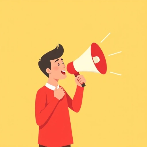 A person holding a megaphone, speaking loudly, with sound waves visible coming out of it, in a simple flat vector style, bright colors, minimal background