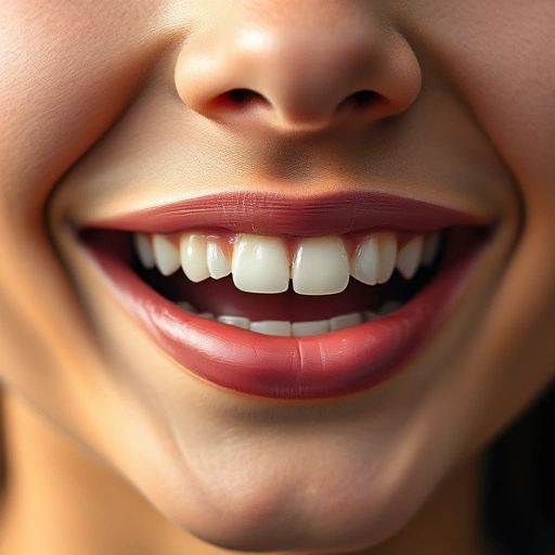 A close-up of a person's smiling face, focusing on the lips and eyes, with soft natural lighting, warm tones, and subtle skin texture, conveying genuine joy and warmth, no text or symbols visible