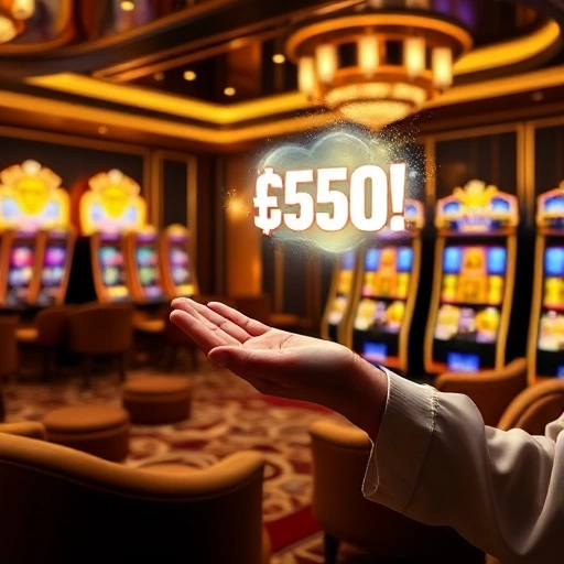 A luxurious online casino VIP lounge with golden accents, velvet seating, and glowing slot machines in the background, featuring a high-roller player receiving free spins as a glowing holographic bonus floating above their hand, elegant and sophisticated atmosphere, soft ambient lighting, no text or numbers visible