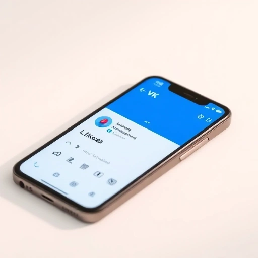 A modern smartphone screen displaying a VK social media interface with a post receiving likes, showing a heart icon and a number indicating likes, soft lighting, clean design, no text or numbers visible on the screen