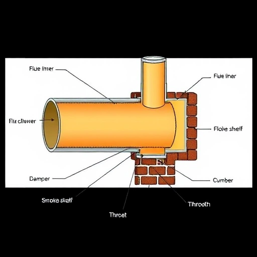 A detailed cross-sectional diagram of a chimney (dymokhod) showing its internal structure: flue liner, smoke chamber, damper, smoke shelf, throat, and outer masonry or metal casing, with clear labels in a technical illustration style, no text or letters visible in the image