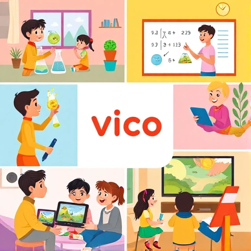 A vibrant collage of fun and educational video scenes: children watching animated science experiments, a teacher explaining math concepts on a whiteboard, kids laughing while playing interactive learning games on tablets, and a family gathered around a screen watching a documentary about nature — all rendered in bright, cheerful colors with soft lighting and modern flat-design aesthetics