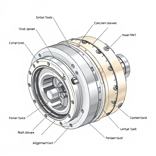 A detailed technical illustration of a transition coupling (переходная муфта) used in mechanical engineering, showing its internal structure with concentric sleeves, sealing elements, and alignment features, designed to connect shafts of different diameters or types, displayed in a clean isometric view with labeled components, on a neutral background