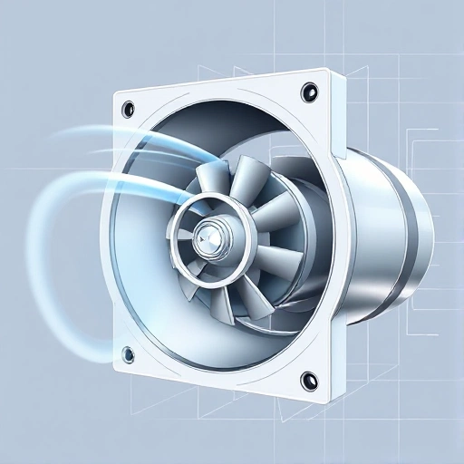 A detailed illustration of a vortex air blower (вихревой воздуходувка) showing its internal components: spiral housing, impeller, inlet and outlet ports, with airflow visualized by smooth curved lines indicating rotational motion, set against a clean technical background with subtle grid lines, in a smallHQ style emphasizing precision and clarity
