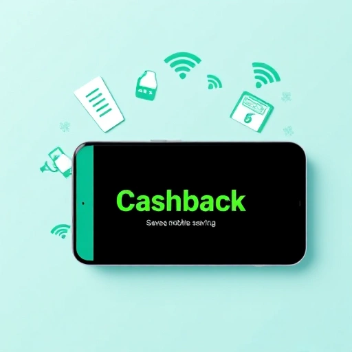 A modern smartphone with a Beeline logo on the screen displaying a cashback notification, surrounded by icons of mobile data, Wi-Fi, and gas station pumps, all in a clean, minimalist flat design with soft blue and green tones, symbolizing savings on both mobile services and fuel