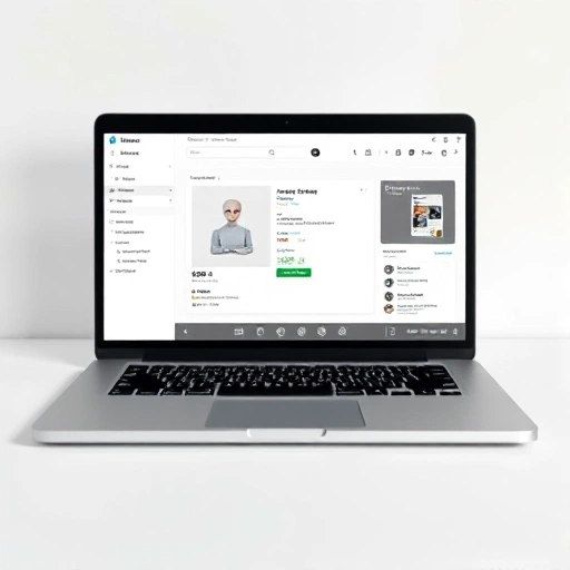 A modern laptop screen displaying a clean, minimalist online advertisement interface with a simple ad card showing a product image, title, price, and 'Contact Seller' button, surrounded by subtle UI elements like a search bar and category tags, all in soft neutral tones with light shadows, no text visible on screen except generic placeholder symbols