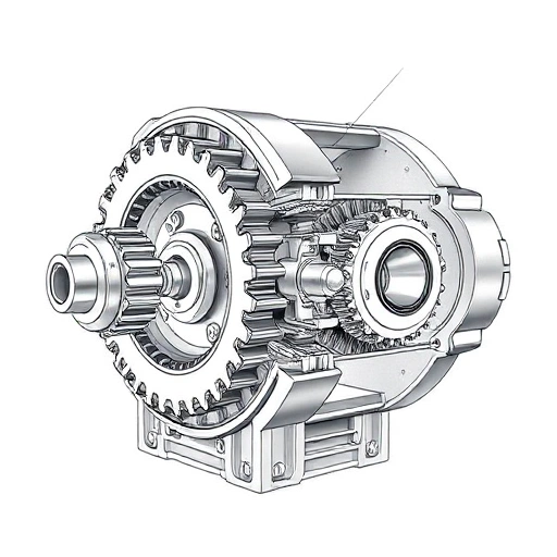 A detailed technical illustration of a cylindrical gear reducer, showing internal components such as gears, shafts, bearings, and housing in cross-section view, with clear labels and engineering precision, isolated on a neutral background