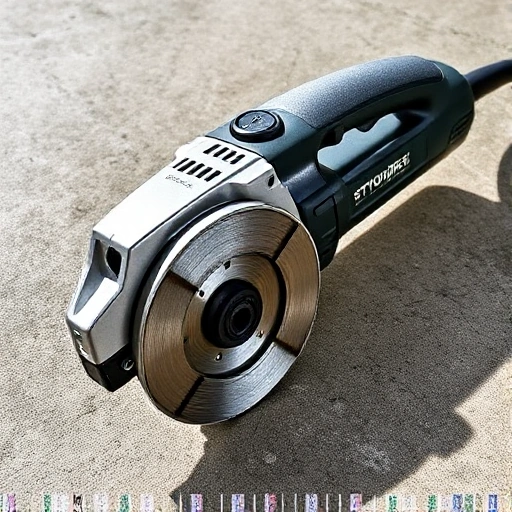A detailed high-quality image of a power tool: the Штроборез Зубр ЗШ-1500, a corded electric wall chaser with a robust metal housing, two parallel diamond cutting discs visible under a protective guard, ergonomic rubberized handle with trigger switch, dust extraction port on the side, and a visible power cord. The tool is positioned on a concrete surface with slight dust residue, suggesting recent use. Lighting is bright and directional, highlighting the tool's texture and industrial design. Bac