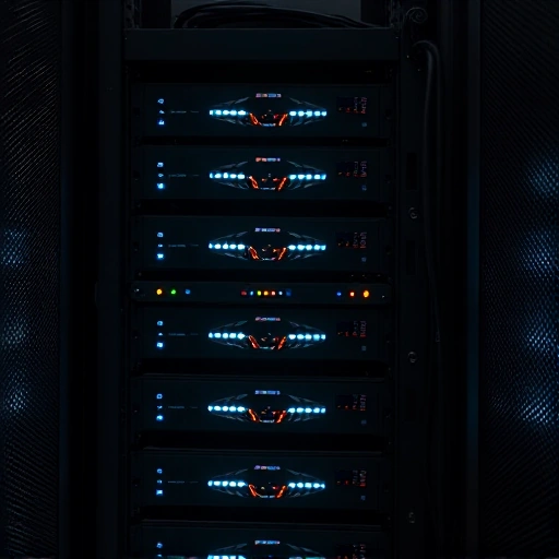 A used server rack with blinking LED lights, placed in a dimly lit data center, showing signs of prior use like dust and cable wear, but still functional and professional, no text or labels visible