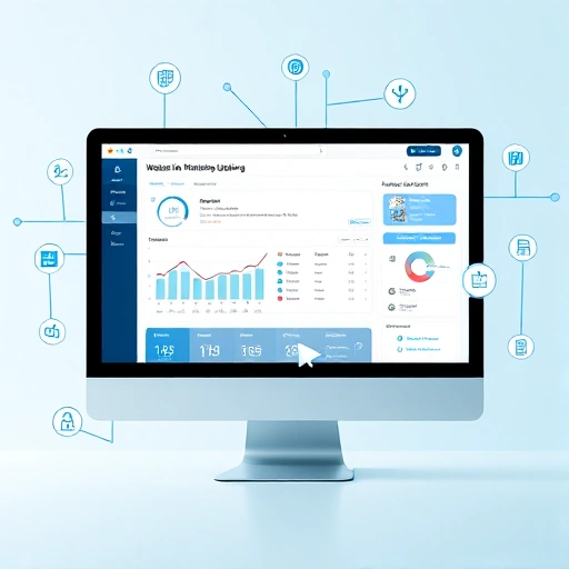 A modern computer screen displaying a website monitoring dashboard with graphs, uptime statistics, and alert notifications, surrounded by subtle digital icons representing servers, networks, and security shields, all in a clean, professional tech environment with soft blue and white tones