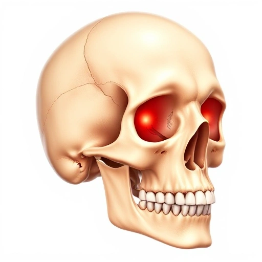 A detailed medical illustration showing the human skull with highlighted sinus cavities (frontal, maxillary, ethmoid, and sphenoid) in soft red or pink to indicate inflammation, surrounded by subtle mucus buildup and swollen tissue, viewed from a frontal angle with semi-transparent skin to reveal internal anatomy, no text, no labels, no digits, realistic style with soft lighting and high detail